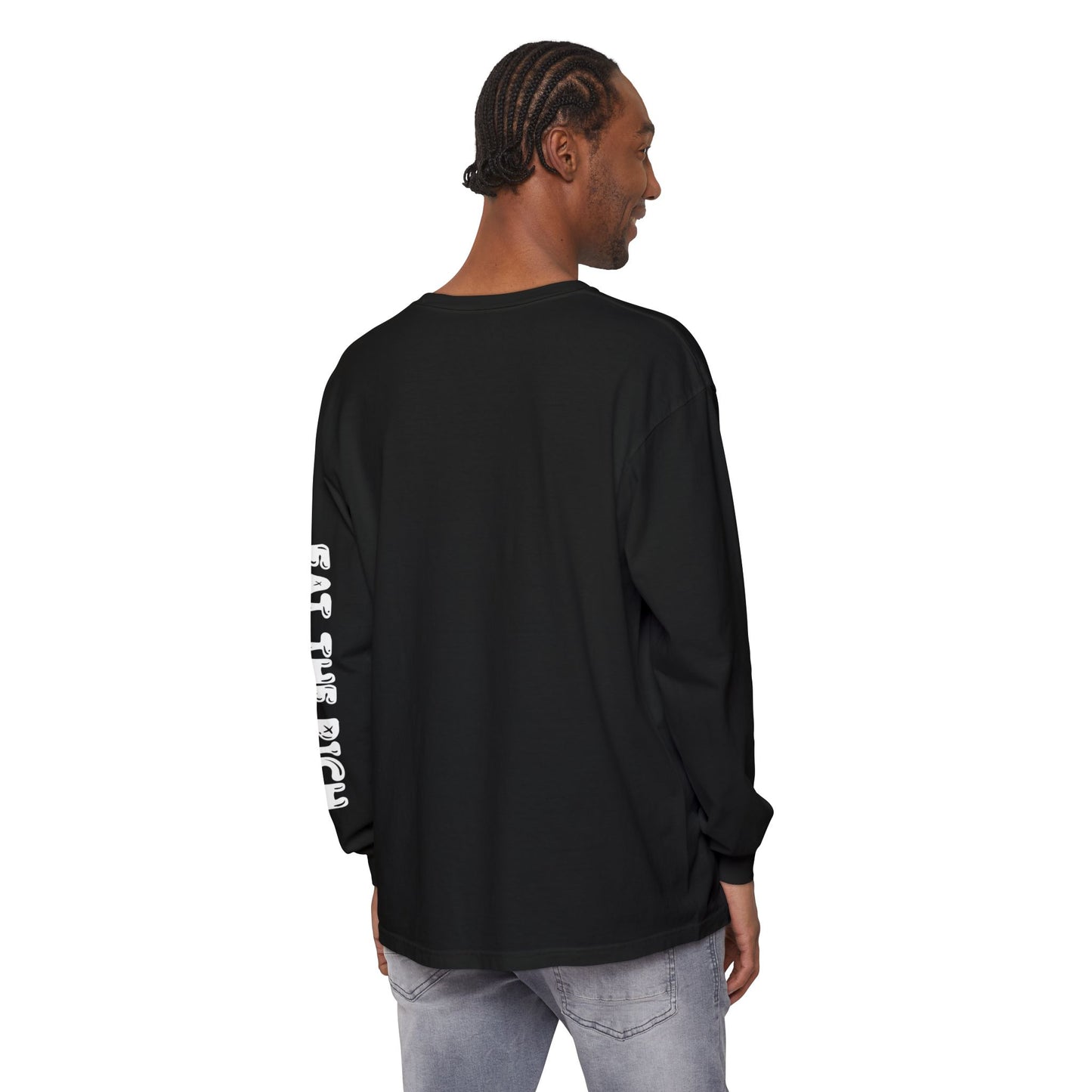 Eat the Rich - hand-drawn graphic on the front and graphic on the sleeve, on ComfortColors Long Sleeve T-Shirt, Unisex Casual Tee,
