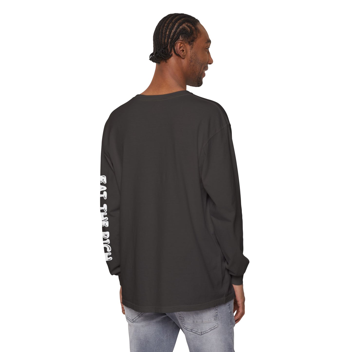 Eat the Rich - hand-drawn graphic on the front and graphic on the sleeve, on ComfortColors Long Sleeve T-Shirt, Unisex Casual Tee,