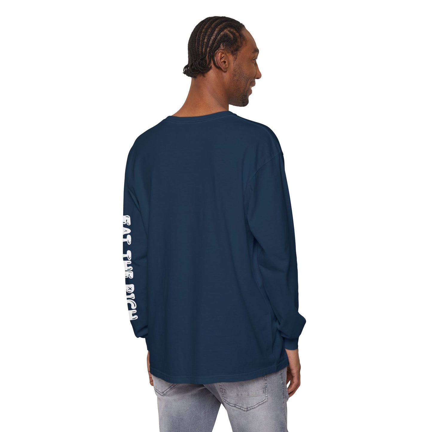 Eat the Rich - hand-drawn graphic on the front and graphic on the sleeve, on ComfortColors Long Sleeve T-Shirt, Unisex Casual Tee,