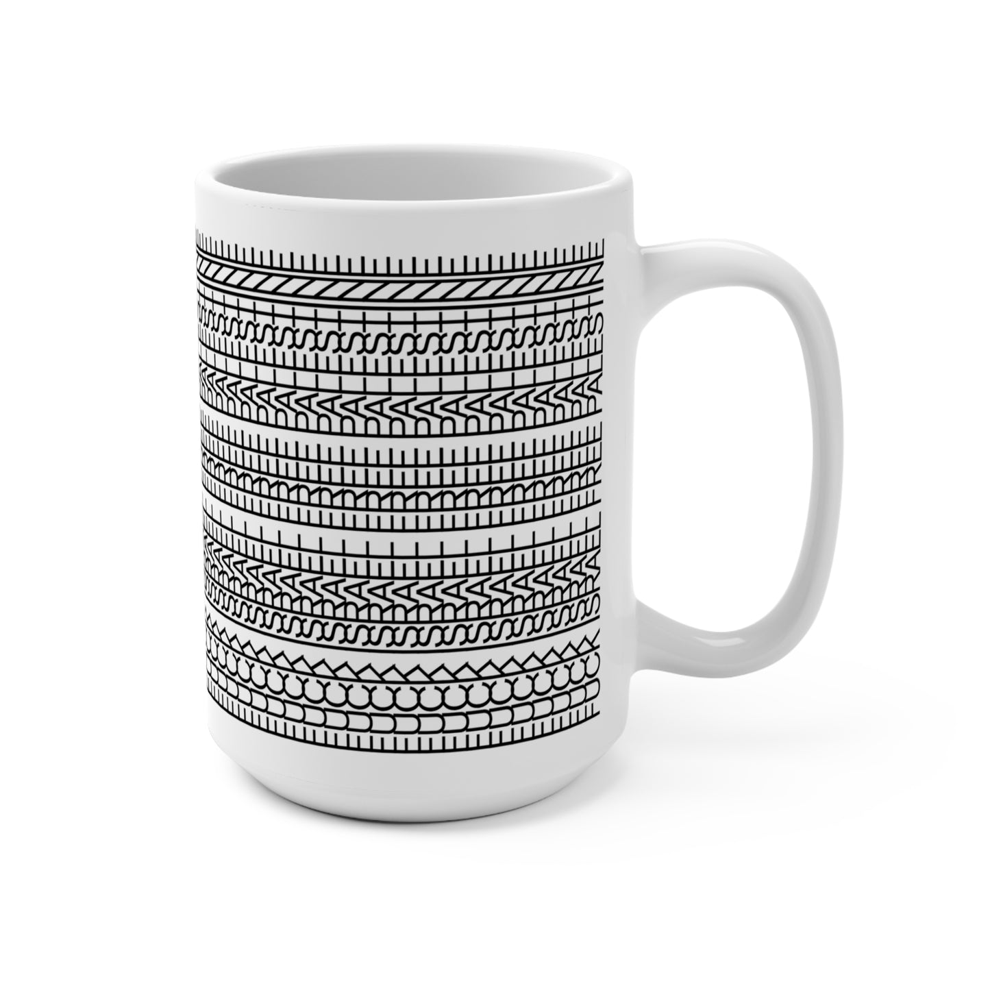 Stitches Mug v2 (USA) / Tire Track / Hidden Messaage 15oz Pattern Coffee/Tea Mug