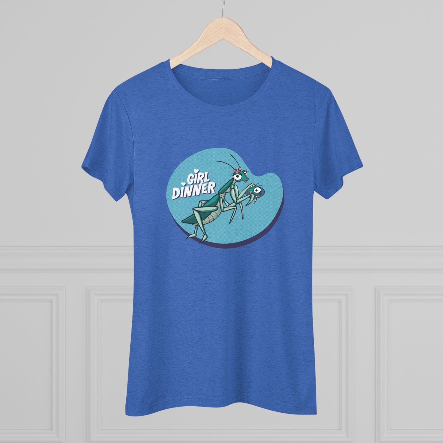 Girl Dinner Praying Mantis T-Shirt – Funny Sassy Insect Graphic Soft Triblend Tee Shirt