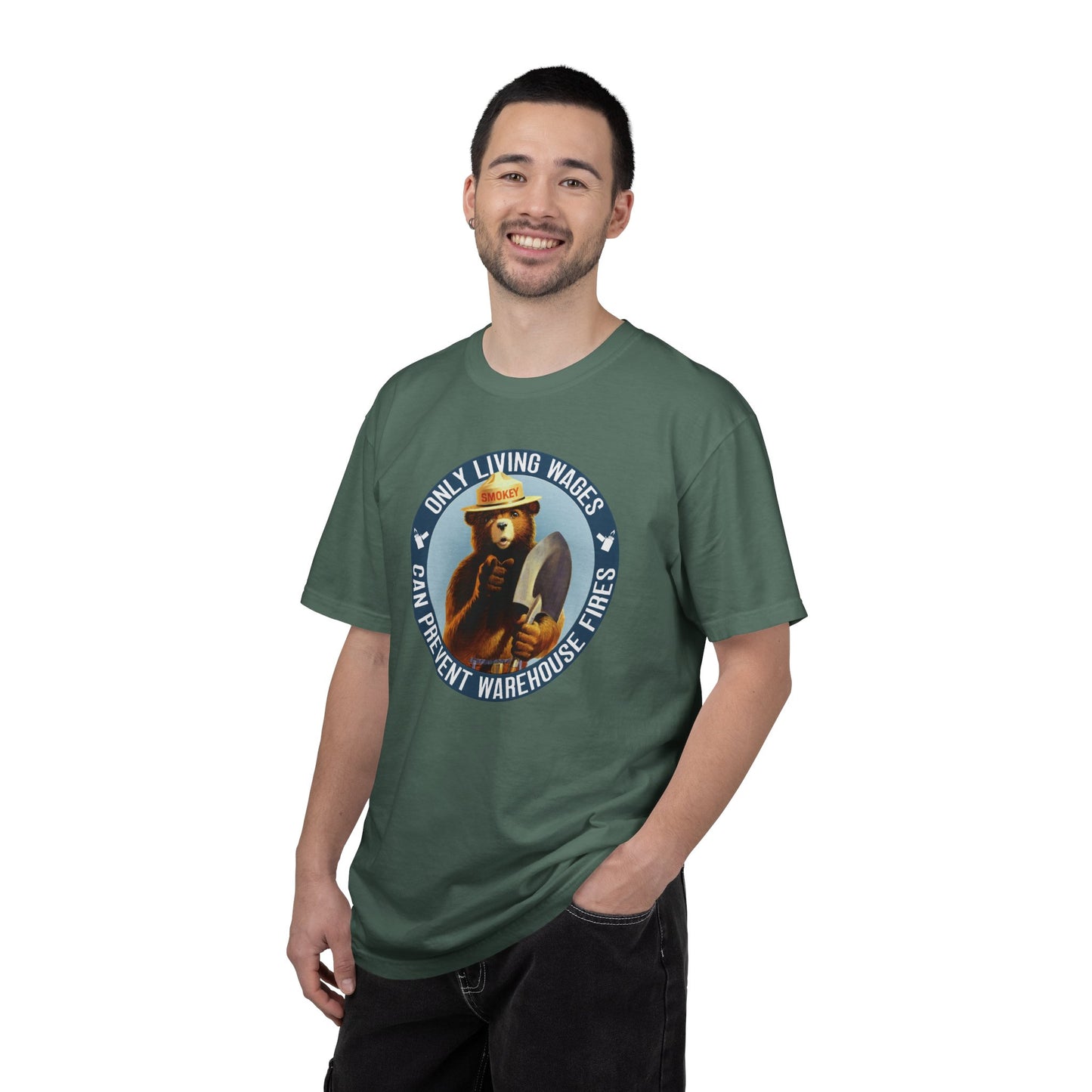 Smokey Bear Living Wages Funny T-Shirt – Workers Rights Graphic Tee