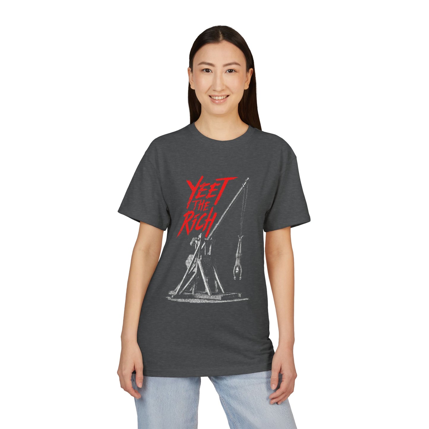Yeet The Rich Graphic T-Shirt on Unisex Sueded Tee