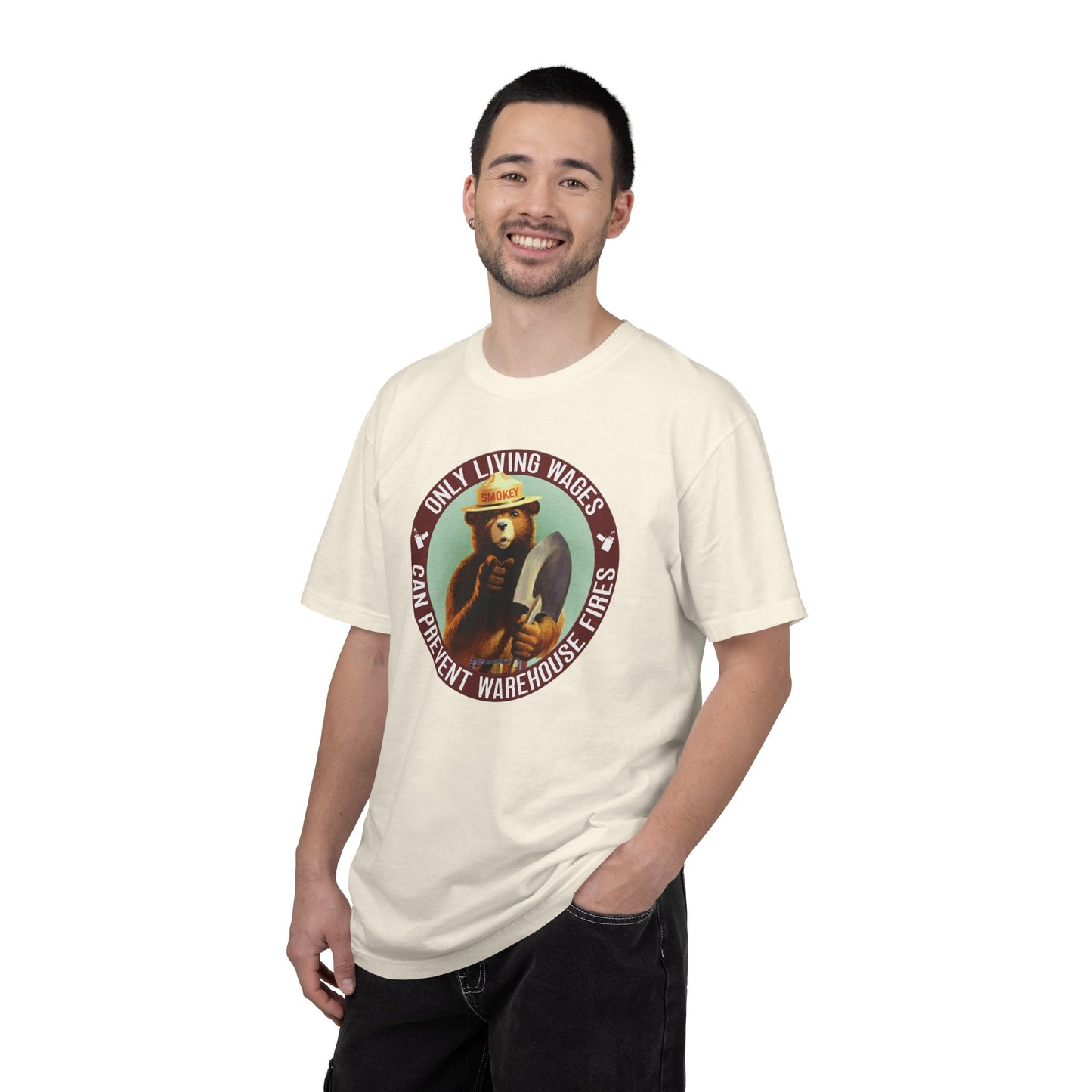 Smokey Bear Living Wages Funny T-Shirt – Workers Rights Graphic Tee