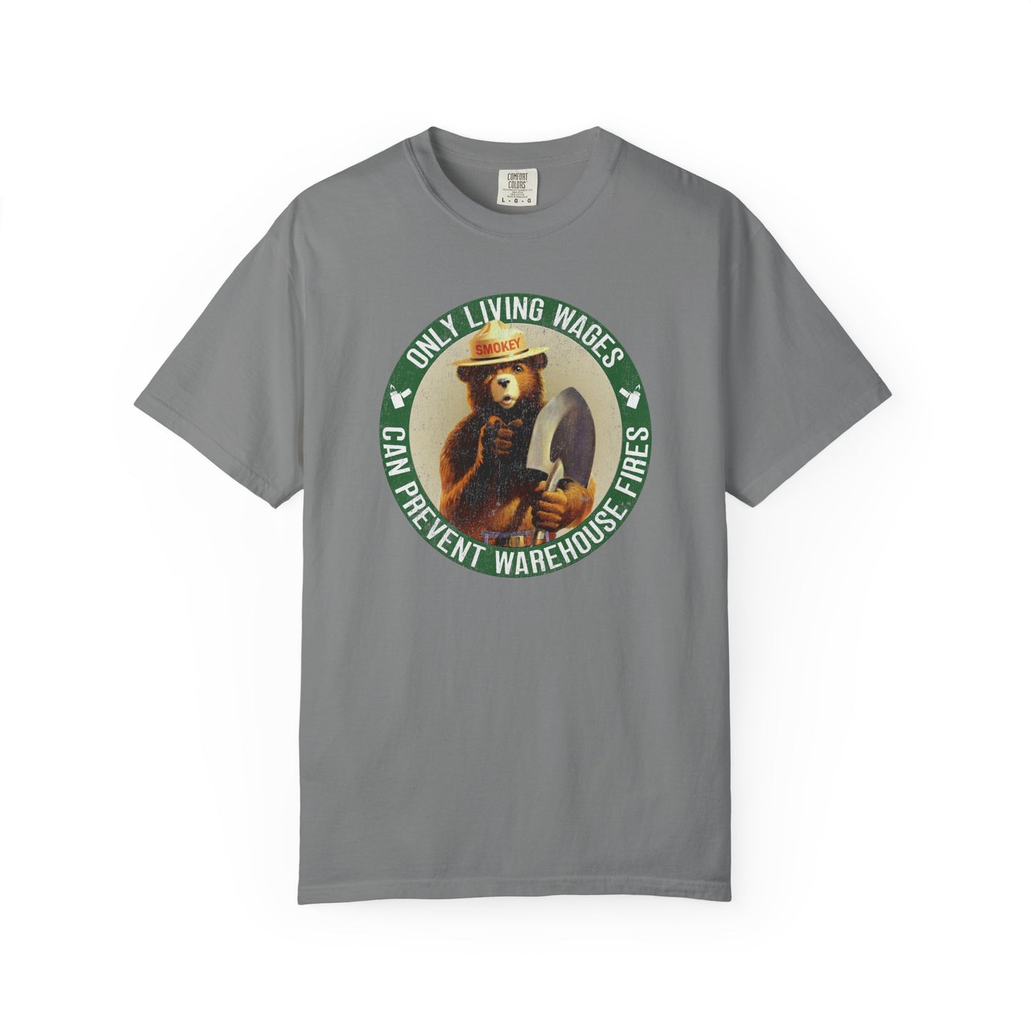 Smokey Bear Living Wages Funny T-Shirt – Workers Rights Graphic Tee
