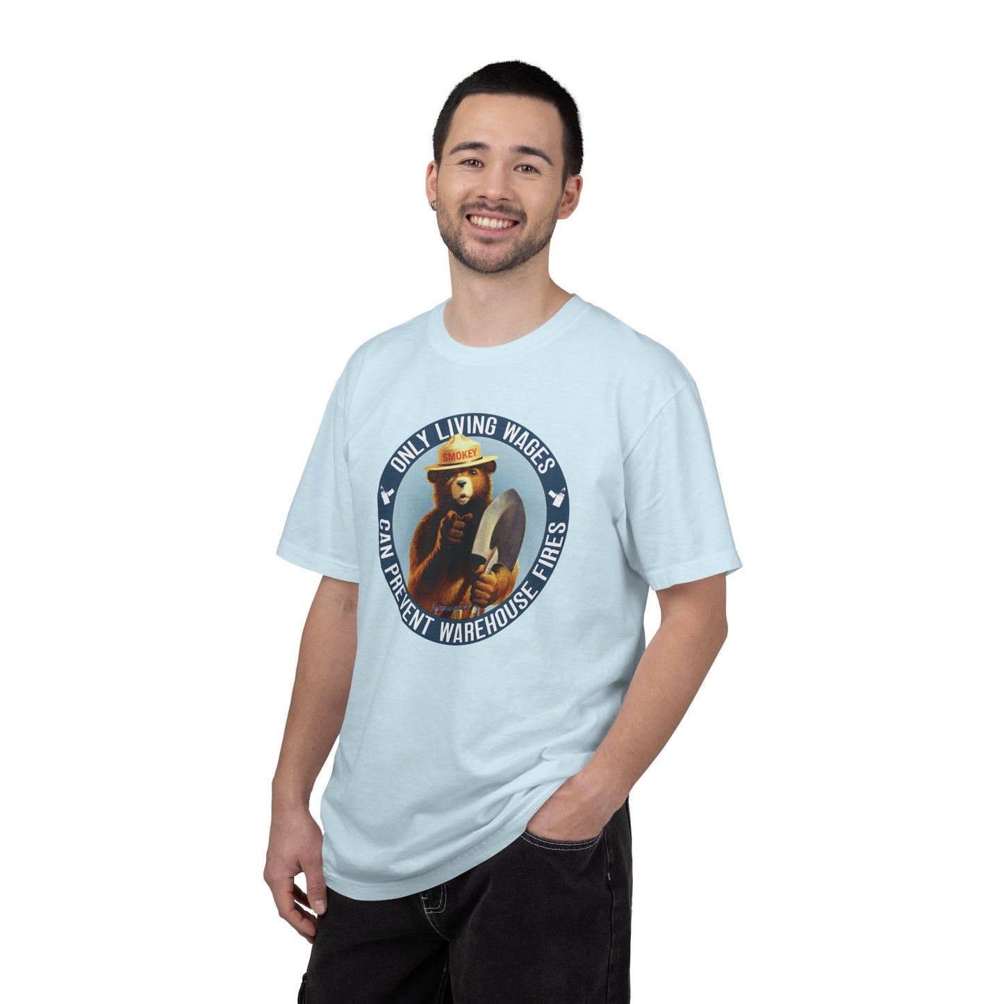 Smokey Bear Living Wages Funny T-Shirt – Workers Rights Graphic Tee