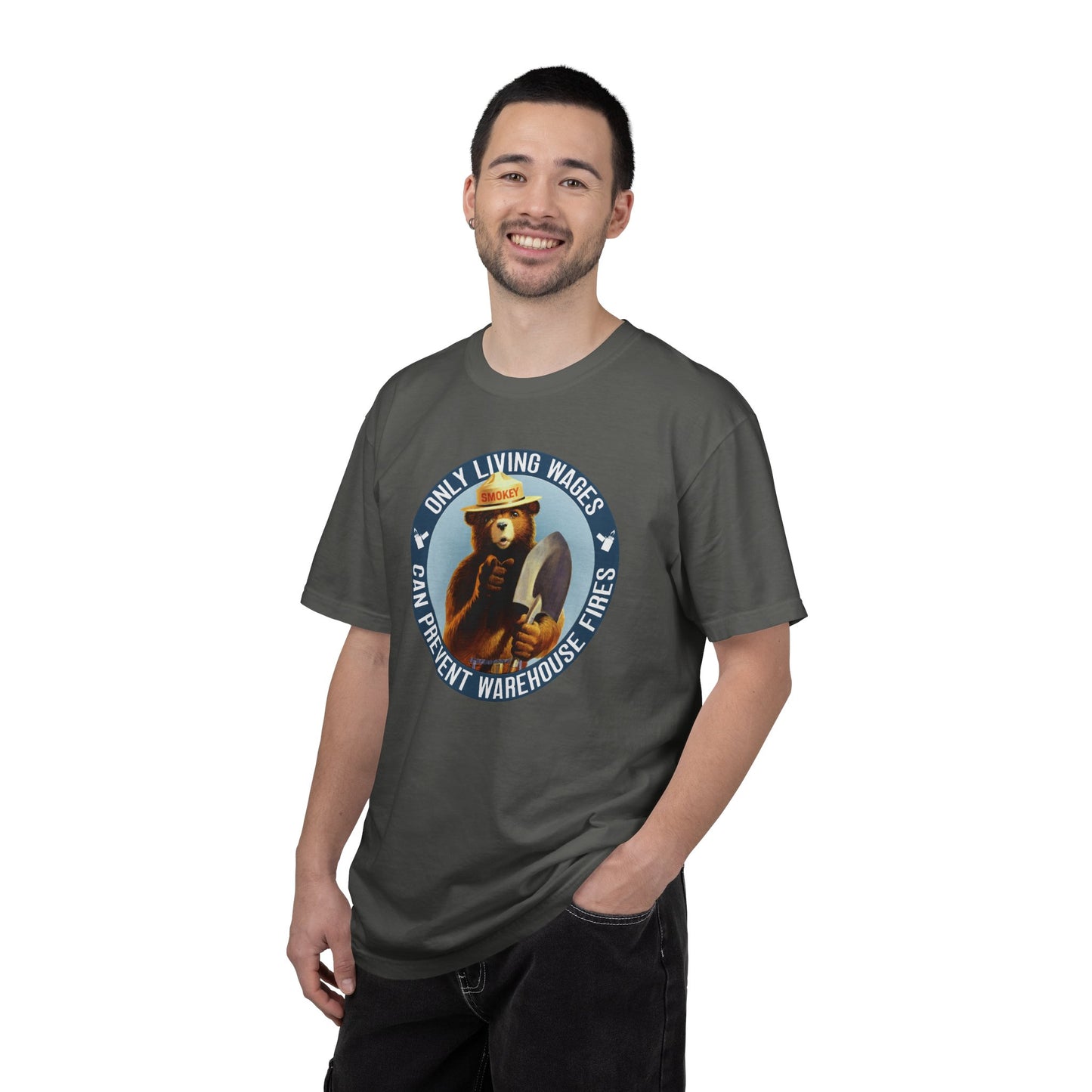 Smokey Bear Living Wages Funny T-Shirt – Workers Rights Graphic Tee