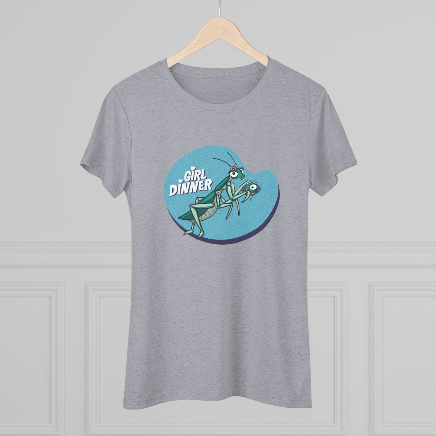Girl Dinner Praying Mantis T-Shirt – Funny Sassy Insect Graphic Soft Triblend Tee Shirt