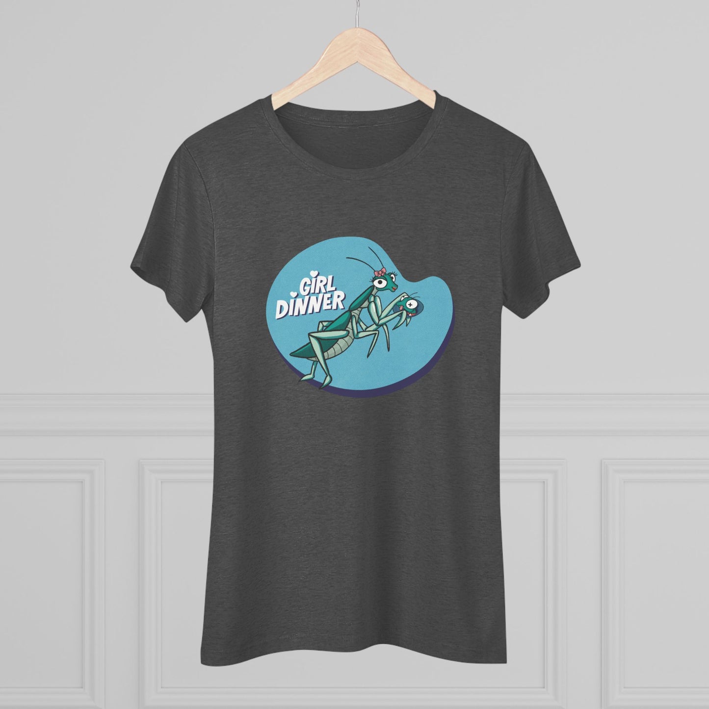 Girl Dinner Praying Mantis T-Shirt – Funny Sassy Insect Graphic Soft Triblend Tee Shirt