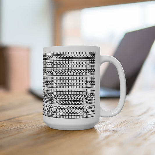 Stitches Mug v2 (USA) / Tire Track / Hidden Messaage 15oz Pattern Coffee/Tea Mug