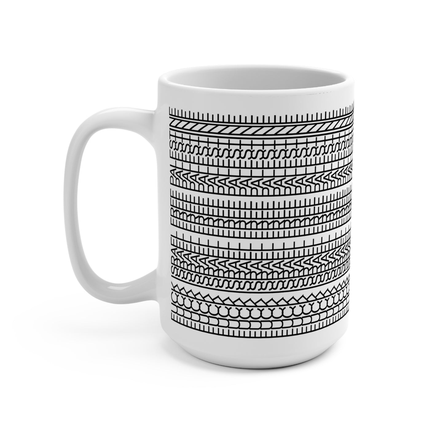 Stitches Mug v2 (USA) / Tire Track / Hidden Messaage 15oz Pattern Coffee/Tea Mug