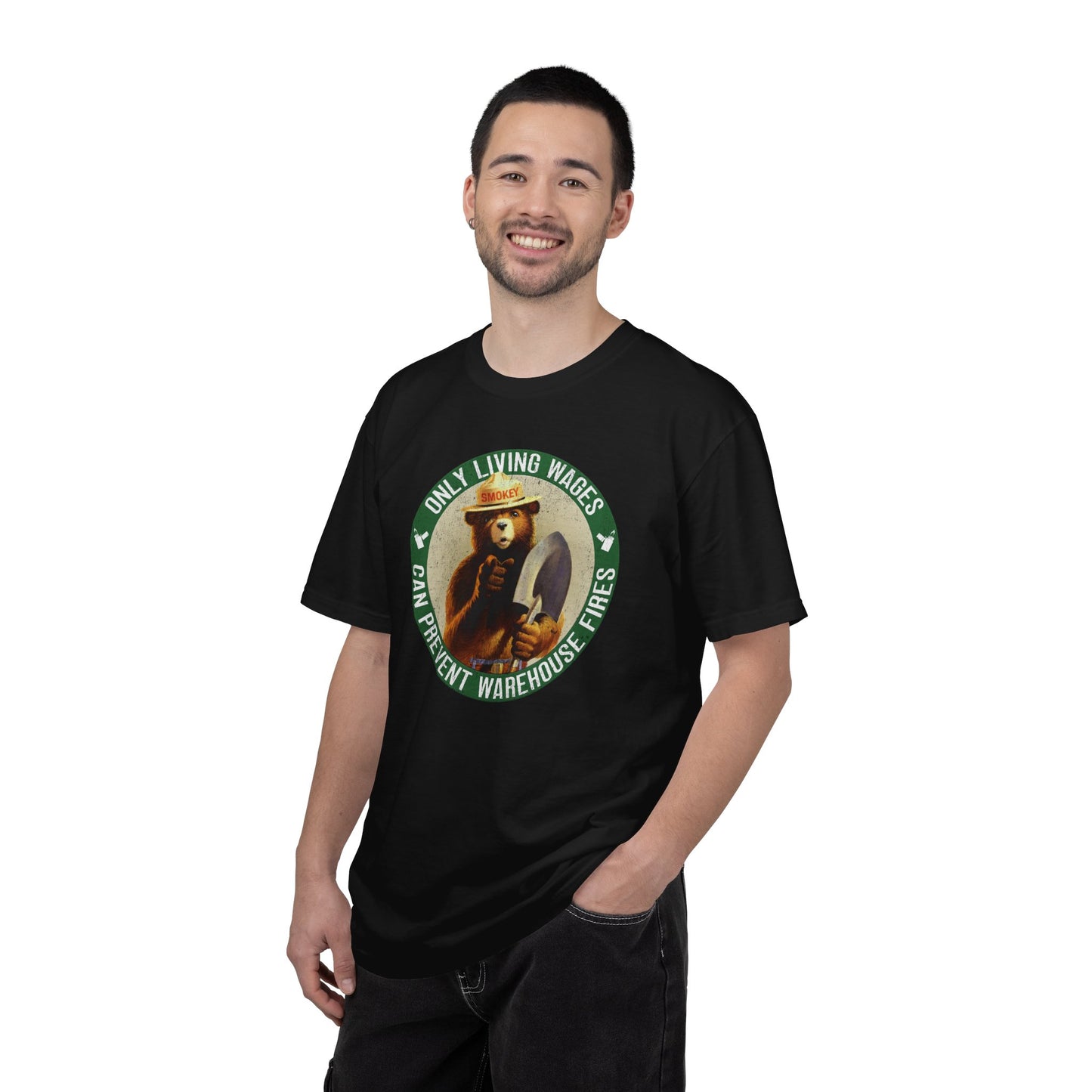 Smokey Bear Living Wages Funny T-Shirt – Workers Rights Graphic Tee