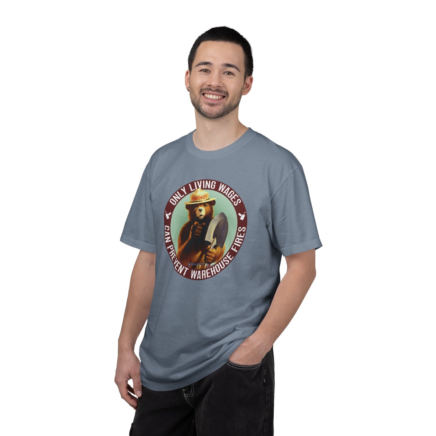 Smokey Bear Living Wages Funny T-Shirt – Workers Rights Graphic Tee