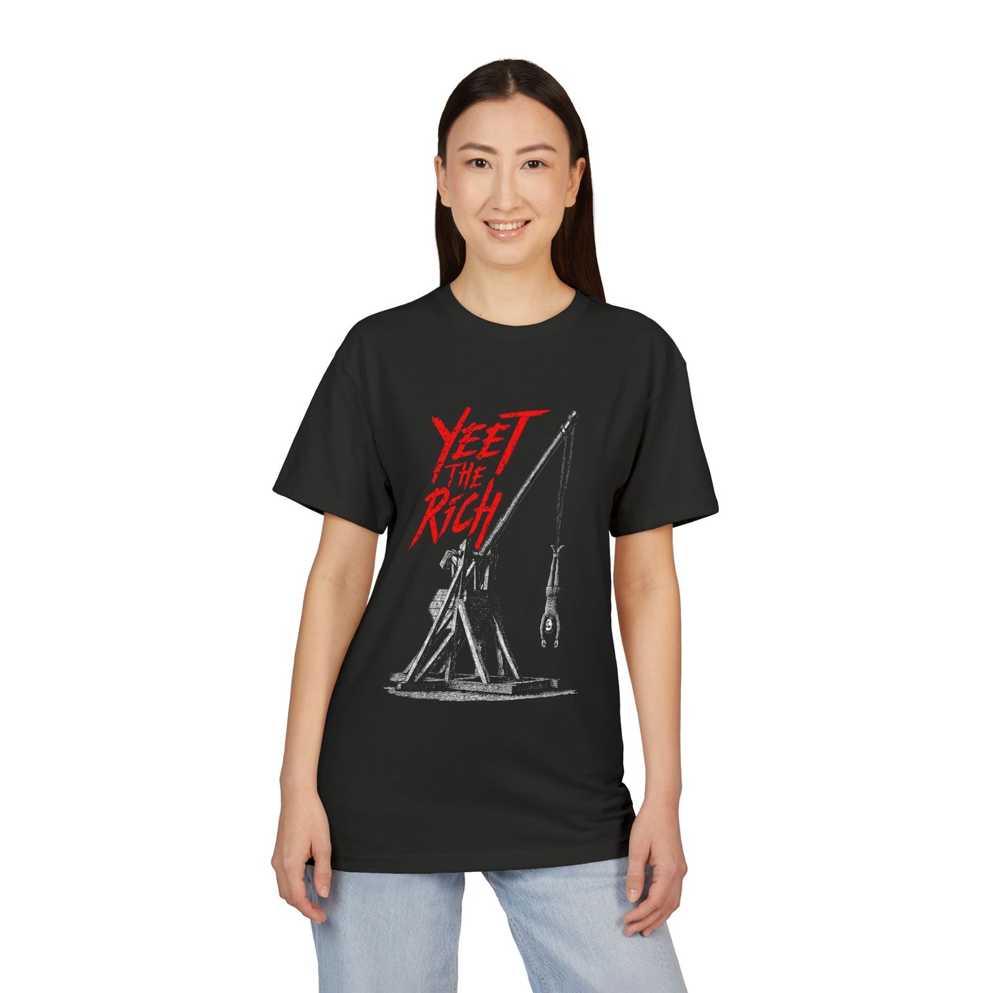 Yeet The Rich Graphic T-Shirt on Unisex Sueded Tee