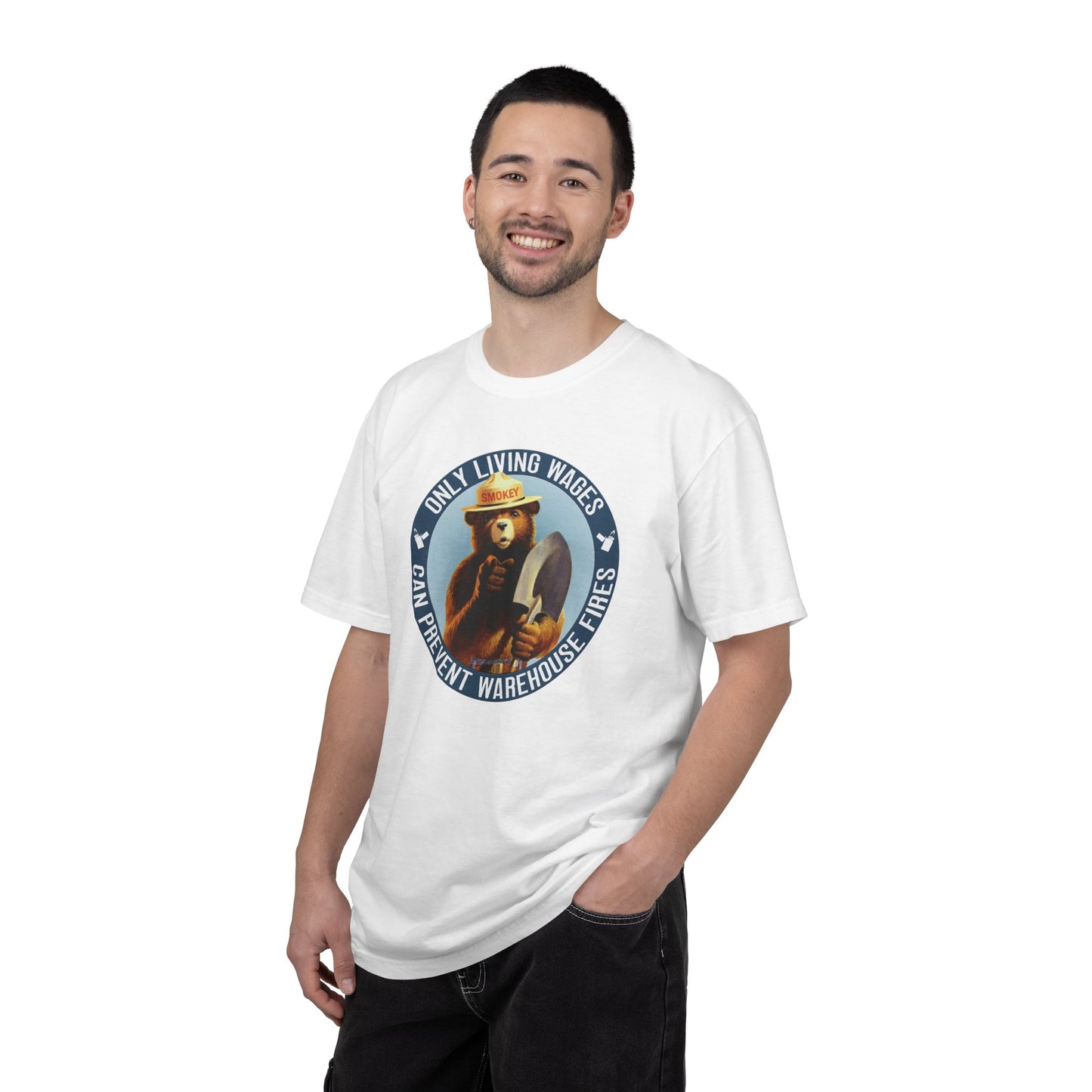 Smokey Bear Living Wages Funny T-Shirt – Workers Rights Graphic Tee