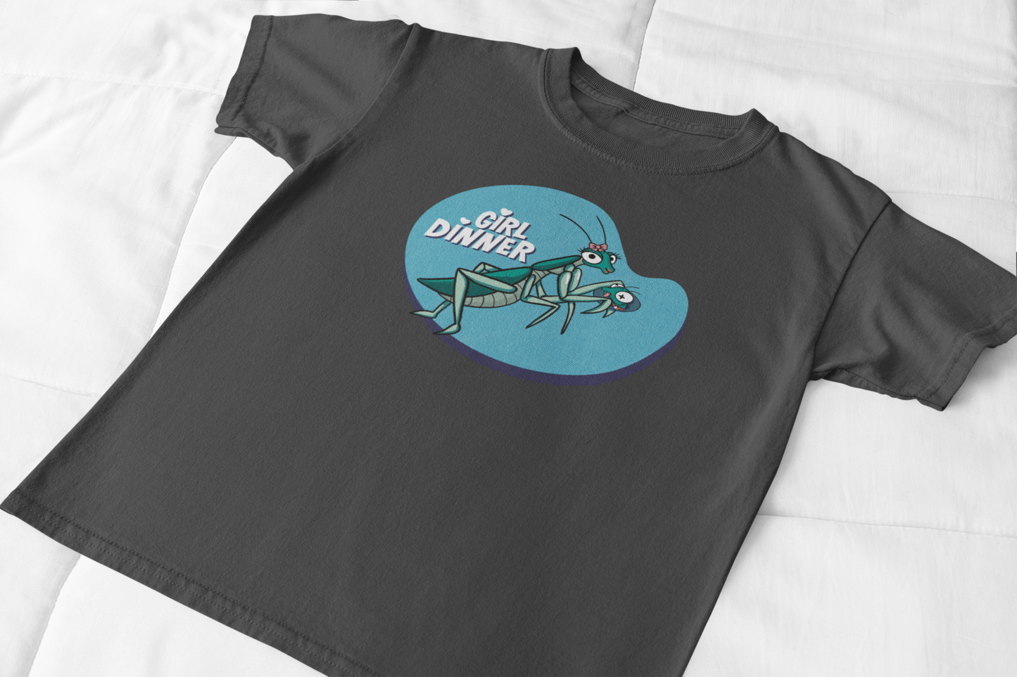 Girl Dinner Praying Mantis T-Shirt – Funny Sassy Insect Graphic Soft Triblend Tee Shirt