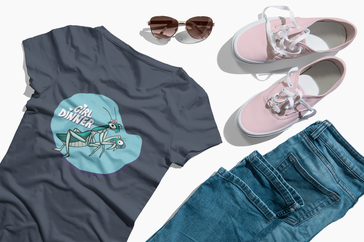 Girl Dinner Praying Mantis T-Shirt – Funny Sassy Insect Graphic Soft Triblend Tee Shirt