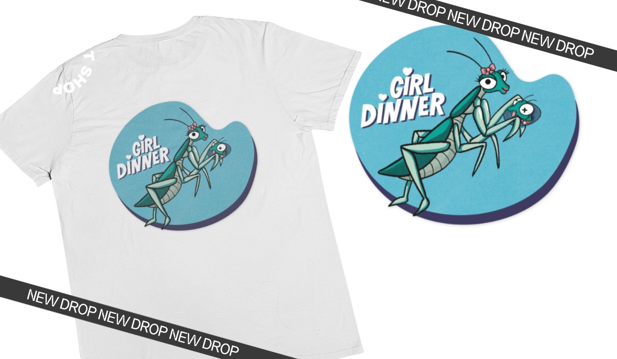 Girl Dinner Praying Mantis T-Shirt – Funny Sassy Insect Graphic Soft Triblend Tee Shirt