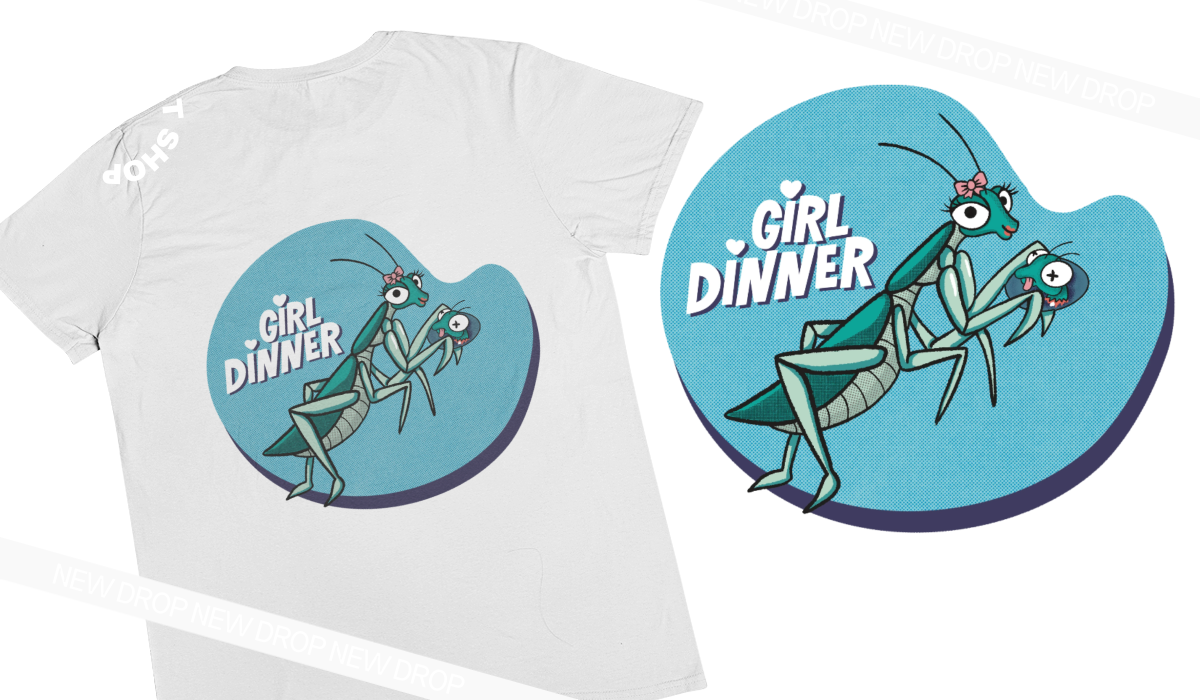Girl Dinner Praying Mantis T-Shirt – Funny Sassy Insect Graphic Soft Triblend Tee Shirt