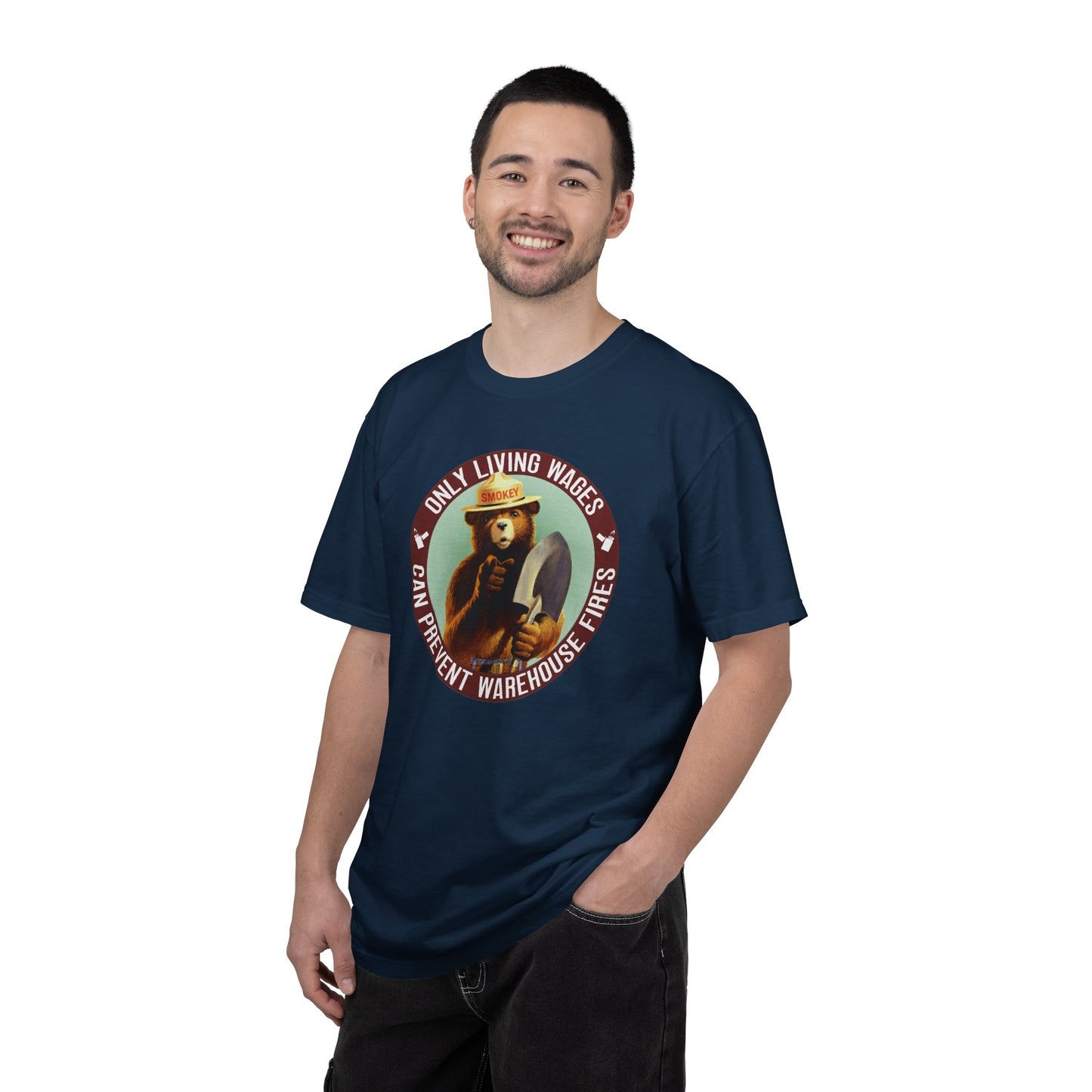 Smokey Bear Living Wages Funny T-Shirt – Workers Rights Graphic Tee
