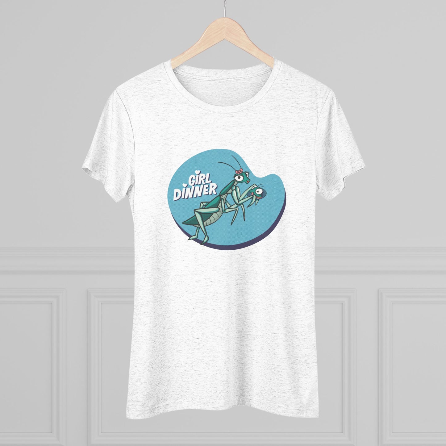 Girl Dinner Praying Mantis T-Shirt – Funny Sassy Insect Graphic Soft Triblend Tee Shirt