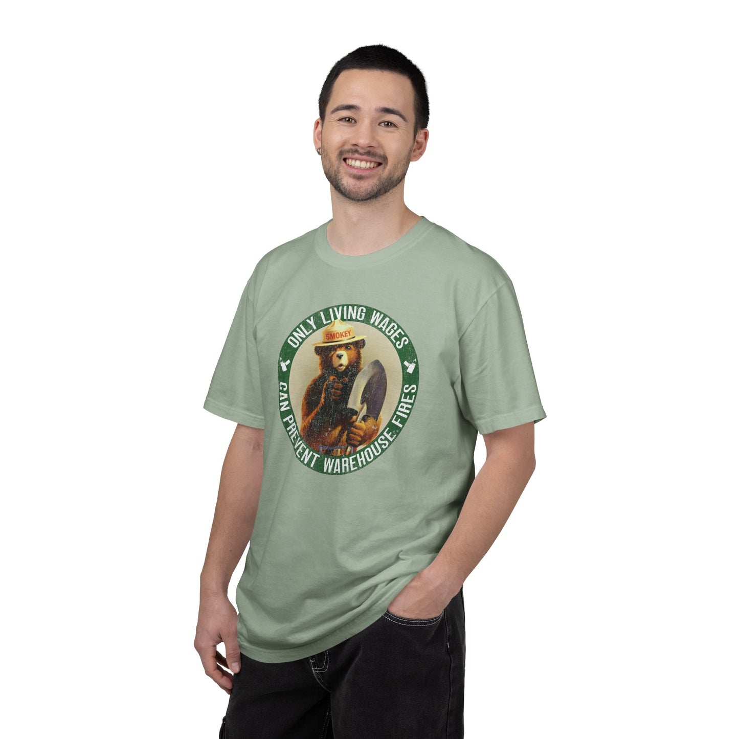Smokey Bear Living Wages Funny T-Shirt – Workers Rights Graphic Tee