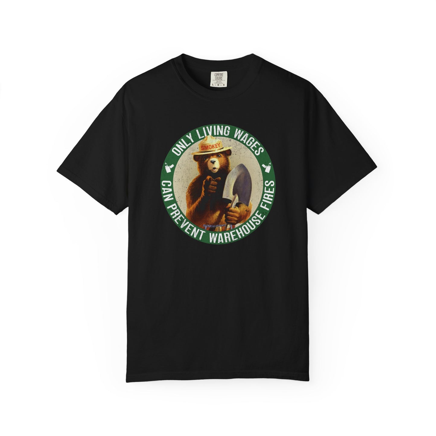 Smokey Bear Living Wages Funny T-Shirt – Workers Rights Graphic Tee