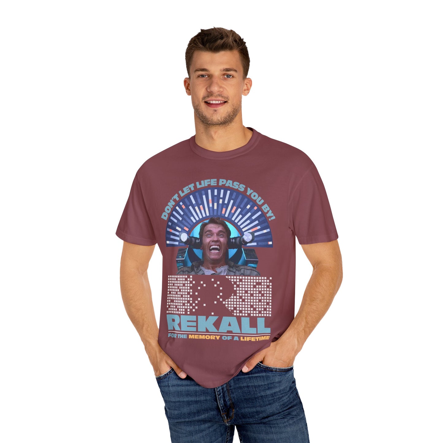 Rekall Vacations - Retro Movie Tribute T-Shirt, Unisex Graphic Tee for Movie Lovers, Nostalgic Apparel